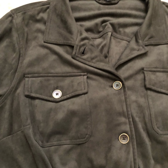 Torrid Fleece Velvet Utility Drawstring Lightweight Olive Green Shacket Jacket 2 - Picture 4 of 12